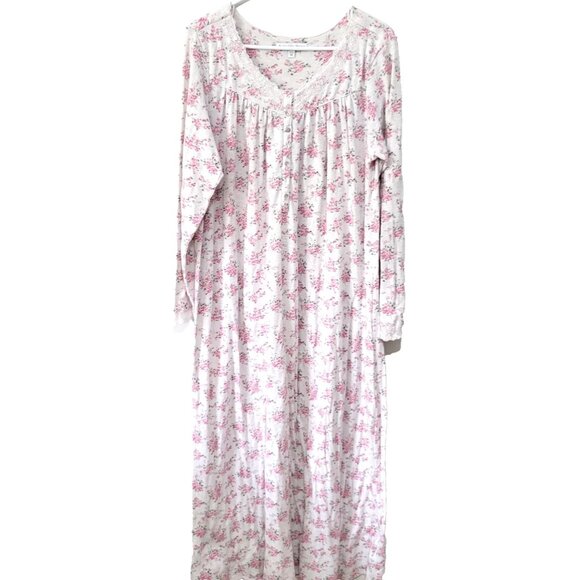 Eileen West Long Nightgown Medium Women's Pink Floral Long Sleeve Lawn Ballet - Picture 1 of 7